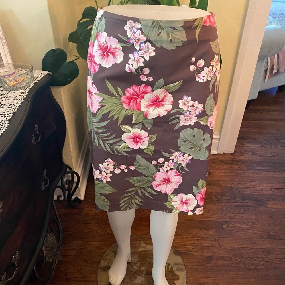 Jones NY Country Floral Palm Stretch Skirt Sz 8